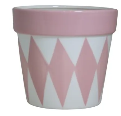 Doniczka ceramiczna, biało-różowa, średnia, 17,5-17,5-16 cm