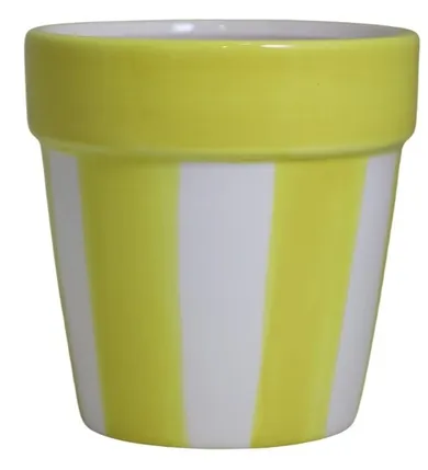 Doniczka ceramiczna, biało-żółta, mała, 13-13-13 cm