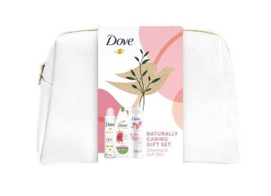 Dove, zestaw prezentowy, naturally caring w kosmetyczce, deo spray, 150 ml + żel pod prysznic, 225ml + balsam do ciała, 250 ml