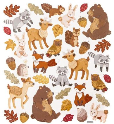 DP Craft, naklejki brokatowe, leśne zwierzaki