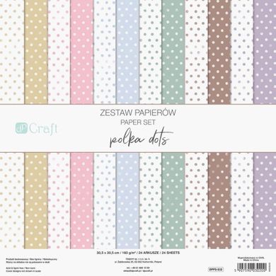 DP Craft, zestaw papierów kolorowych, polka dots, 30,5-30,5 cm, 24 arkusze
