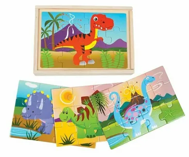 Dromader, dinozaury, układanka drewniana, puzzle, 4-12 elementów
