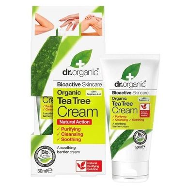 Dr.Organic, Tea Tree, Purifying Cream, oczyszczająco-kojący krem z wyciągiem z drzewa herbacianego, 50 ml