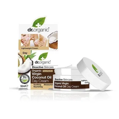 Dr.Organic, Virgin Coconut, Oil Day Cream, odżywczo-zmiękczający krem na dzień do skóry suchej, 50 ml