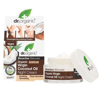 Dr.Organic, Virgin Coconut, Oil Night Cream, intensywnie odżywczy krem na noc do skóry suchej, 50 ml
