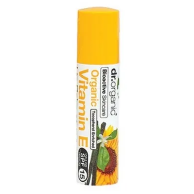 Dr.Organic, Vitamin E, Lip Balm, nawilżający balsam do suchych ust, SPF15, 5,6ml