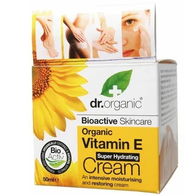 Dr.Organic, Vitamin E Super Hydrating Cream, intensywnie nawilżająco-regenerujący krem do skóry normalnej i suchej, 50 ml