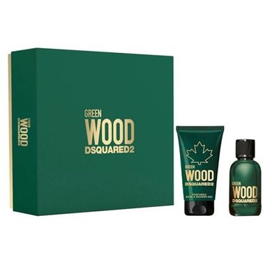 Dsquared2, Green Wood Pour Homme, zestaw, woda toaletowa, spray, 100 ml + żel pod prysznic, 150 ml