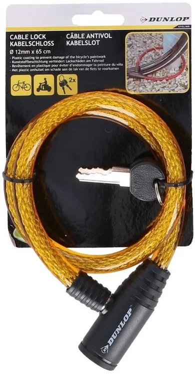 Dunlop, zapięcie rowerowe, spiralne na klucz, 12-65 cm, żółte