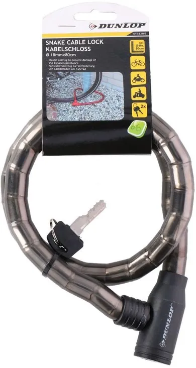 Dunlop, zapięcie rowerowe spiralne na klucz, czarne, 80 cm