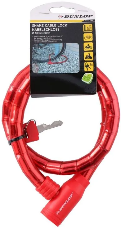 Dunlop, zapięcie rowerowe spiralne na klucz, czerwone, 80 cm