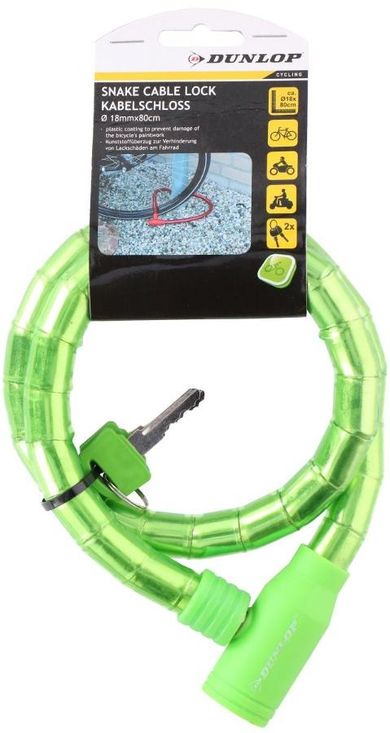 Dunlop, zapięcie rowerowe spiralne na klucz, zielone, 80 cm