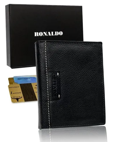 Duży skórzany czarny portfel męski RFID, Ronaldo