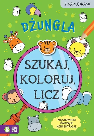 Dżungla. Szukaj, koloruj i licz
