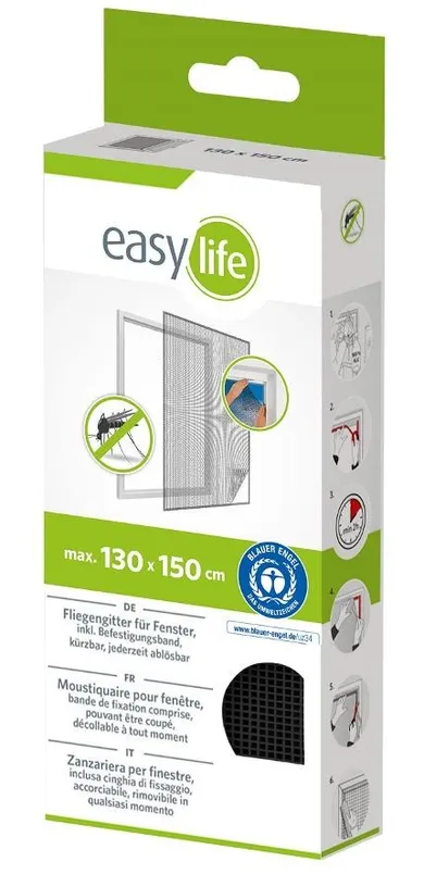 Easy Life Mako, moskitiera okienna, poliester, taśma rzep, czarna, 130-150 cm