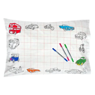 Eat Sleep Doodle, Pojazdy, poszewka na poduszkę do malowania, 75-50 cm