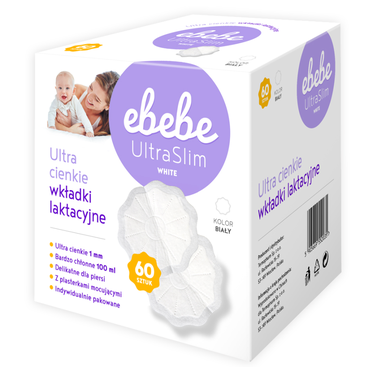 Ebebe, ultra cienkie wkładki laktacyjne, białe, 60 szt.