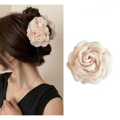 Ecarla, spinka do włosów, klamra XL, kremowa róża, 9 cm