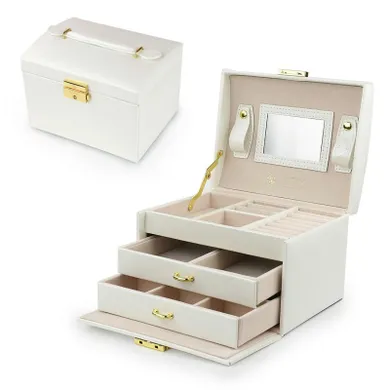 Ecarla, szkatułka-kuferek na biżuterię, kremowa