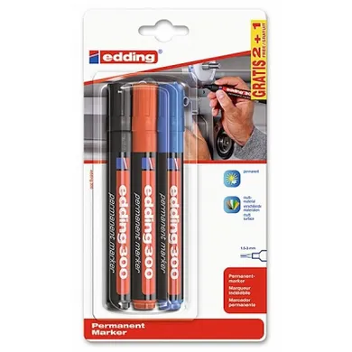 Edding, marker permanentny, e-300, 1,5-3 mm, 3 kolory