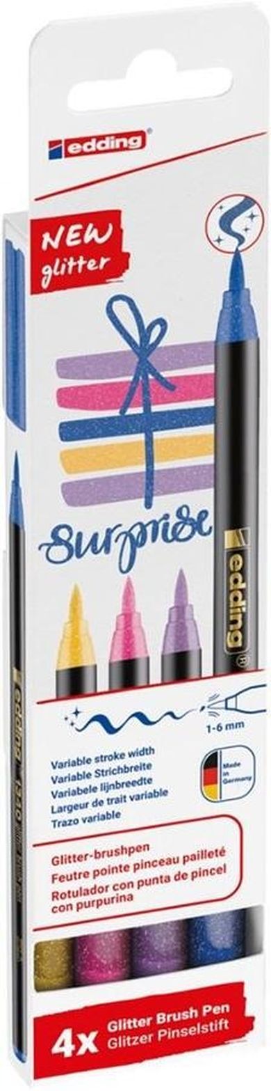 Edding, pisak brokatowy z końcówką pędzelkową, 4 kolory