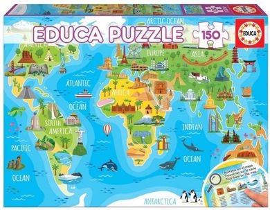 Educa, Mapa świata dla dzieci, Turystyka, puzzle, 150 elementów