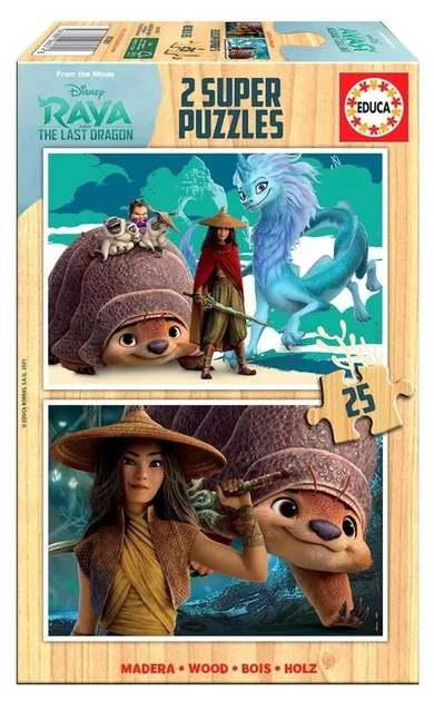 Educa, Raya i ostatni smok, puzzle 2w1, drewniane puzzle, 25 elementów