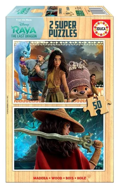 Educa, Raya i ostatni smok, puzzle 2w1, drewniane puzzle, 50 elementów