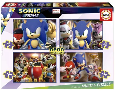 Educa, Sonic Prime, puzzle fluorescencyjne, 4w1 elementów