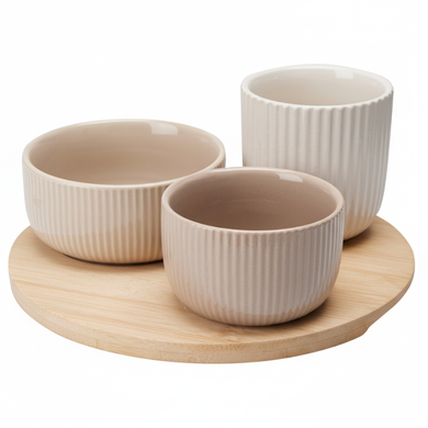 Eh Excellent Houseware, zestaw ceramicznych miseczek, na bambusowej tacy