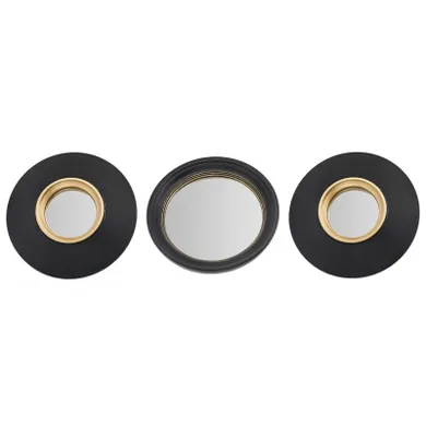 Emako, Dem, zestaw okrągłych luster w czarnych ramach, 25,5 cm, 3 szt.