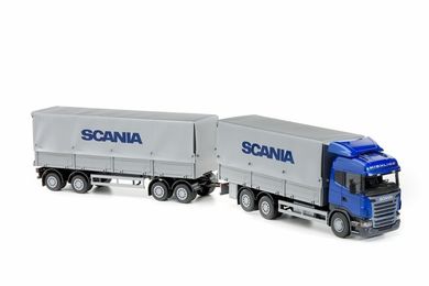 Emek, Scania, ciężarówka z plandeką i przyczepą, model, niebieski