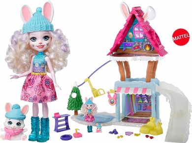Enchantimals, Zimowa chatka, zestaw do zabawy z lalką, figurką i akcesoriami