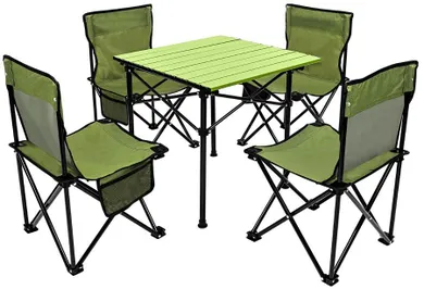 Enero Camp, zestaw turystyczny, 5w1, stolik i 4 krzesła, zielony