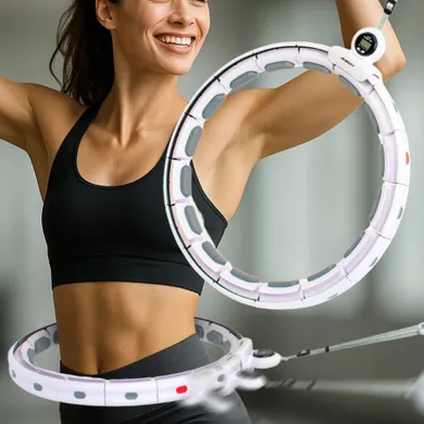 Enero Fit, hula hop z masażerem obciążeniem i licznikiem, biało-szary