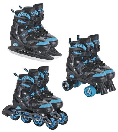 Enero, łyżworolki wrotki łyżwy, 3w1, black-blue, rozmiar 30-33
