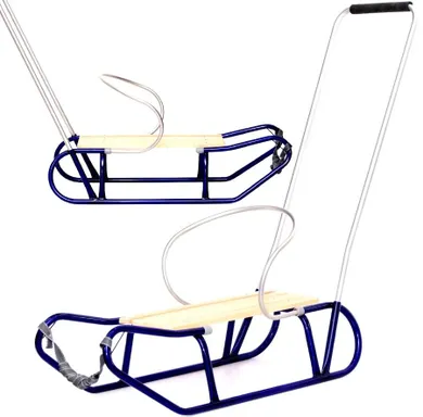 Enero, sanki metalowe z oparciem i pchaczem, niebieskie