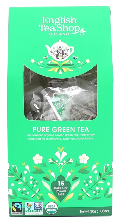 English Tea Shop, Bio Pure Green Tea, herbata liściasta, 15 piramidek