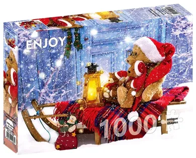 Enjoy, Pluszowe misie z czapkami Mikołaja, puzzle, 1000 elementów