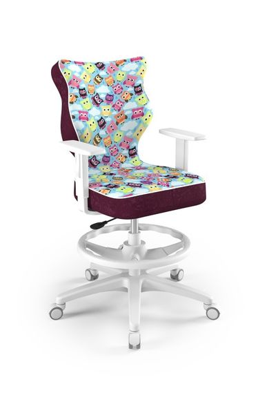 Entelo, Duo, krzesło młodzieżowe z podnóżkiem i podłokietnikami, wzrost 146-176,5 cm, sowy