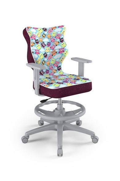 Entelo, Duo, krzesło młodzieżowe z podnóżkiem i podłokietnikami, wzrost 146-176,5 cm, sowy