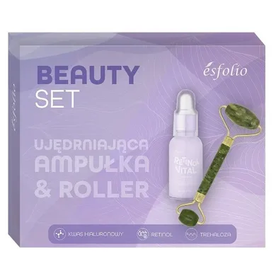 Esfolio, Beauty Set, zestaw, ujędrniająca ampułka, 30 ml + roller z jadeitu