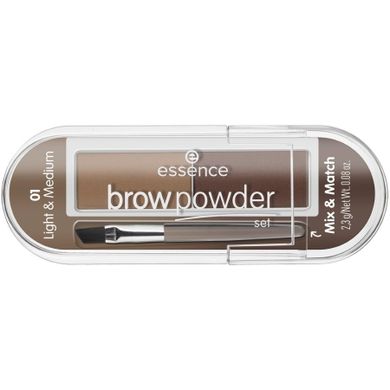 Essence, Brow Powder Set, zestaw do stylizacji brwi z pędzelkiem, 01 Light & Medium, 2.3g