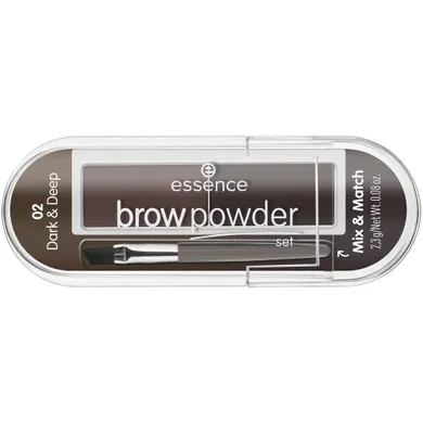 Essence, Brow Powder Set, zestaw do stylizacji brwi z pędzelkiem, 02 Dark & Deep, 2.3g