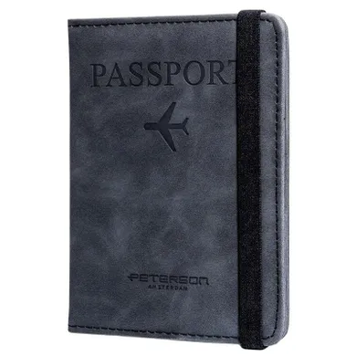 Etui na paszport, czarne, skóra ekologiczna, Peterson