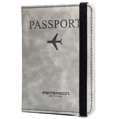 Etui na paszport, szare, skóra ekologiczna, Peterson