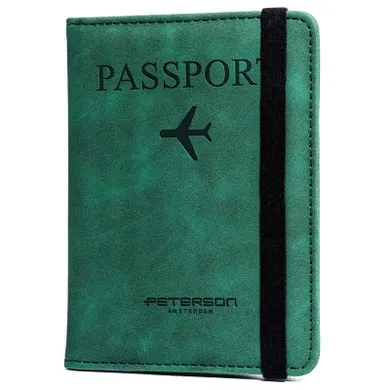 Etui na paszport, zielone, skóra ekologiczna, Peterson