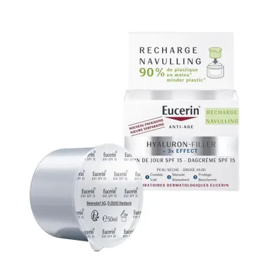 Eucerin, Hyaluron-Filler + 3x Effect, krem na dzień SPF15 do skóry suchej, Refill, 50 ml