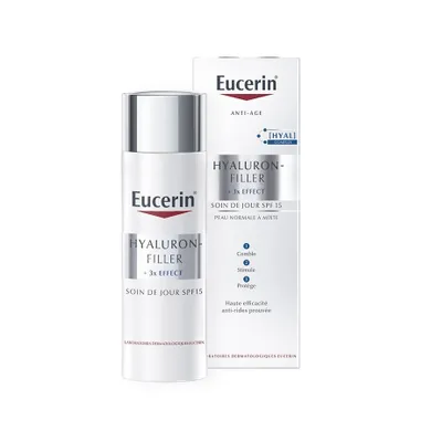 Eucerin, Hyaluron-Filler + 3x Effect, przeciwzmarszczkowy krem na dzień SPF15 do skóry normalnej i mieszanej, 50 ml