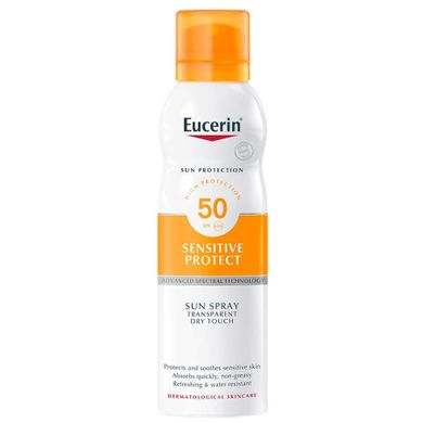 Eucerin, Sensitive Protect SPF50, transparentna mgiełka do opalania, 200 ml